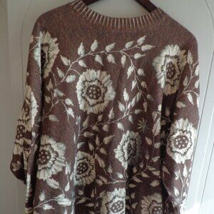 SHEIN CURVE Knit Sweater Floral Brown/Cream Raglan Long Sleeves Plus Size 24/26